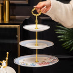 3 Tier Serving Tray, Bone China Tiered Dessert Stand, Floral Afternoon Tea Stand, Ceramic Cake Stand with Gold, alternate