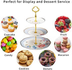 3 Tier Serving Tray, Bone China Tiered Dessert Stand, Floral Afternoon Tea Stand, Ceramic Cake Stand with Gold, alternate