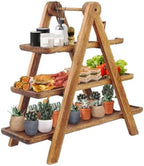 3 Tier Serving Tray, Charcuterie Board & Brown Wood Dessert Stand in Rich Warm Finish, alternate view 5