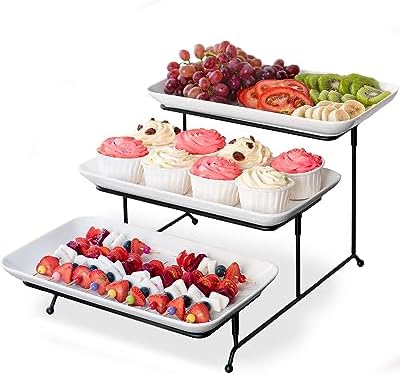 3 Tier Serving Tray for Dessert Table Display, 12 Inch Porcelain Tiered Serving Stand - White Serving Platters