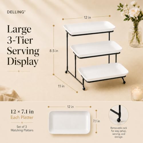 3 Tier Serving Tray for Dessert Table Display, 12 Inch Porcelain Tiered Serving Stand - White Serving Platters, alternate