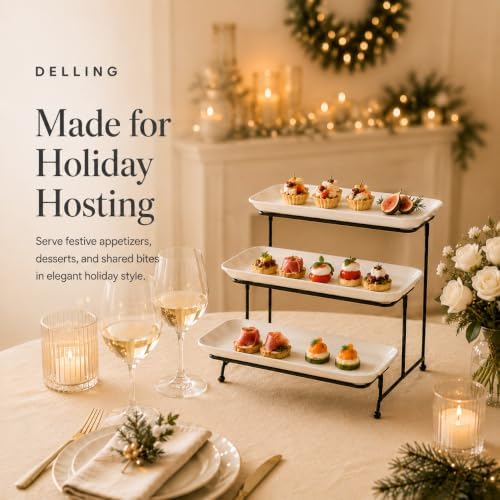 3 Tier Serving Tray for Dessert Table Display, 12 Inch Porcelain Tiered Serving Stand - White Serving Platters, alternate