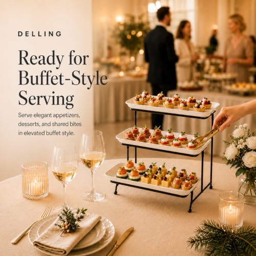 3 Tier Serving Tray for Dessert Table Display, 12 Inch Porcelain Tiered Serving Stand - White Serving Platters, alternate