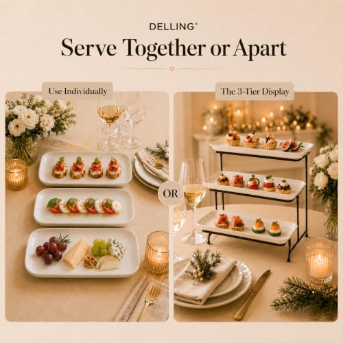 3 Tier Serving Tray for Dessert Table Display, 12 Inch Porcelain Tiered Serving Stand - White Serving Platters, alternate