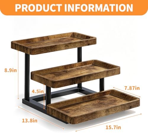 3 Tier Serving Tray for Party, Wood Cupcake Stand with Sturdy Metal Frame in Brown, alternate view 2