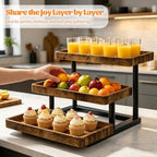 3 Tier Serving Tray for Party, Wood Cupcake Stand with Sturdy Metal Frame in Brown, alternate view 5