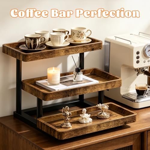 3 Tier Serving Tray for Party, Wood Cupcake Stand with Sturdy Metal Frame in Brown, alternate view 6