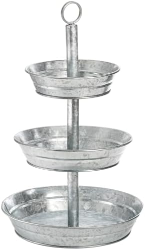 3 Tier Serving Tray, Galvanized Metal Cupcake Stand Vintage Dessert Appetizer Stand, Rustic Home and Garden