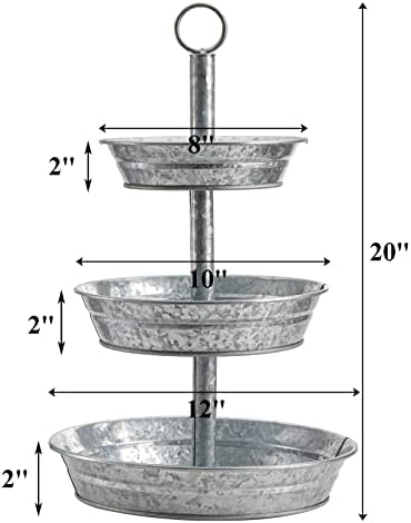 3 Tier Serving Tray, Galvanized Metal Cupcake Stand Vintage Dessert Appetizer Stand, Rustic Home and Garden, alternate view 2