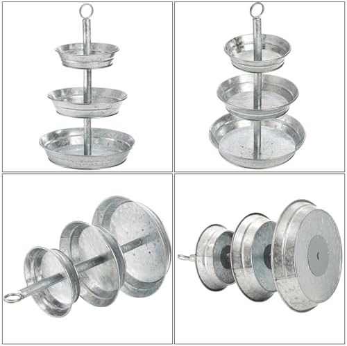 3 Tier Serving Tray, Galvanized Metal Cupcake Stand Vintage Dessert Appetizer Stand, Rustic Home and Garden, alternate view 3