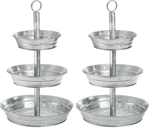 3 Tier Serving Tray, Galvanized Metal Cupcake Stand Vintage Dessert Appetizer Stand, Rustic Home and Garden