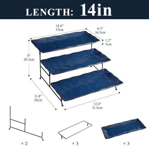 3 Tier Serving Tray, Kiln Altered Glaze Ceramic Serving Stand, Stackable Platters, Collapsible Rack & Easy to, alternate view