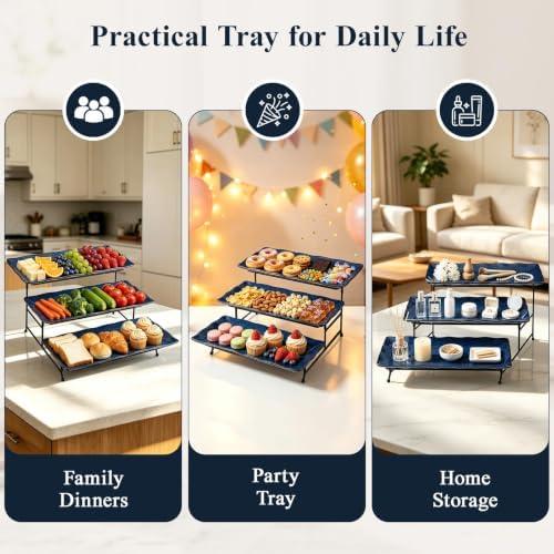 3 Tier Serving Tray, Kiln Altered Glaze Ceramic Serving Stand, Stackable Platters, Collapsible Rack & Easy to, alternate view