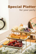 3 Tier Serving Tray, Porcelain Serving Platter Tier Serving Stand in Gold, alternate view 6