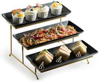 3 Tier Serving Tray, Porcelain Tiered Serving Stand with Platters in: 14 Inches in Black