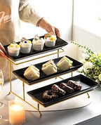 3 Tier Serving Tray, Porcelain Tiered Serving Stand with Platters in: 14 Inches in Black, alternate view 4