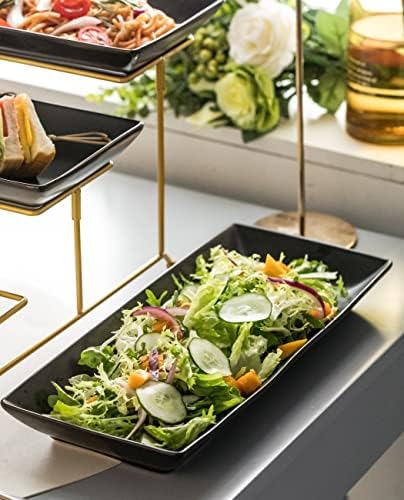3 Tier Serving Tray, Porcelain Tiered Serving Stand with Platters in: 14 Inches in Black, alternate view 5