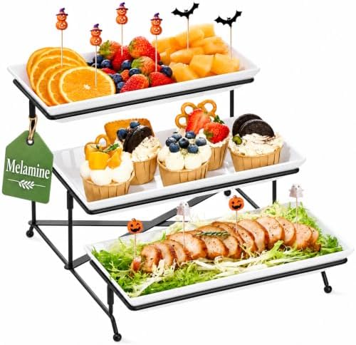 3 Tier Serving Tray Set, 12" Tiered Serving Trays Platters, Reusable Serving Tray for Party, Collapsible