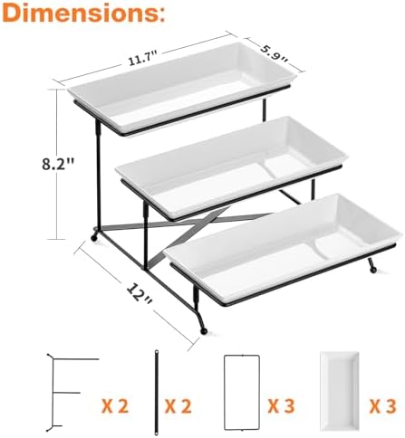 3 Tier Serving Tray Set, 12" Tiered Serving Trays Platters, Reusable Serving Tray for Party, Collapsible, alternate view 2