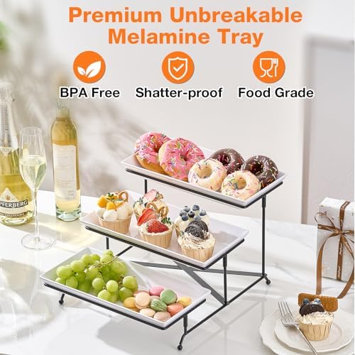 3 Tier Serving Tray Set, 12" Tiered Serving Trays Platters, Reusable Serving Tray for Party, Collapsible, alternate view 3