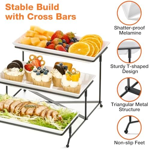 3 Tier Serving Tray Set, 12" Tiered Serving Trays Platters, Reusable Serving Tray for Party, Collapsible, alternate view 4