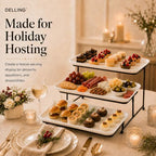 3 Tier Serving Tray Set 16 Inch, Large Porcelain Tiered Platters with Collapsible Stand - Serving Dishes for, alternate view