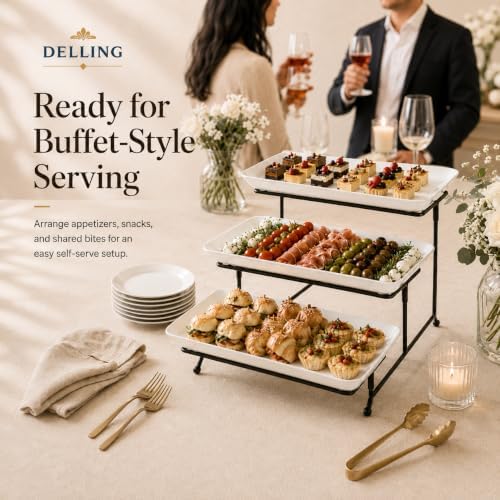 3 Tier Serving Tray Set 16 Inch, Large Porcelain Tiered Platters with Collapsible Stand - Serving Dishes for, alternate view