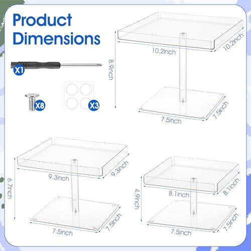 3-Tier Serving Tray Set, Acrylic Dessert Table Display Set, Cupcake Stand for Parties, Weddings, Buffets with, alternate view