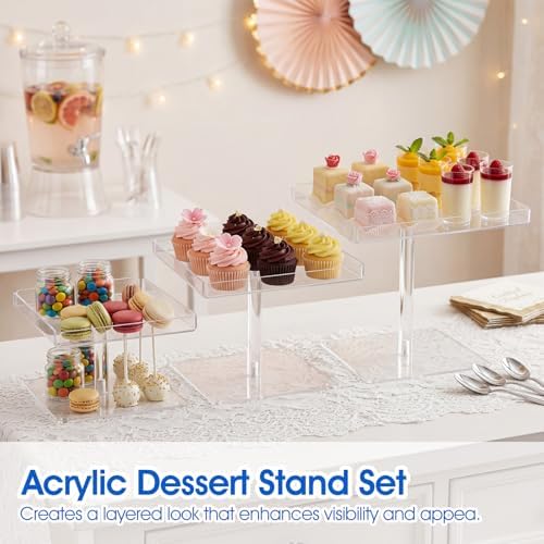 3-Tier Serving Tray Set, Acrylic Dessert Table Display Set, Cupcake Stand for Parties, Weddings, Buffets with, alternate view
