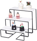 3 Tier Serving Tray Stand, 11.9 x 4.5 in White Acrylic Trays with Black Painted Iron Rack, Rectangular Dessert