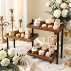 3 Tier Serving Tray & Wood Display Risers for Party, Rotatable Cupcake Stand in Brown, Black, alternate view 2
