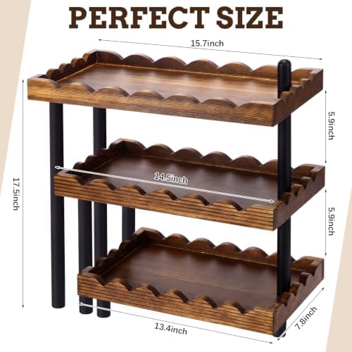 3 Tier Serving Tray & Wood Display Risers for Party, Rotatable Cupcake Stand in Brown, Black, alternate view 3