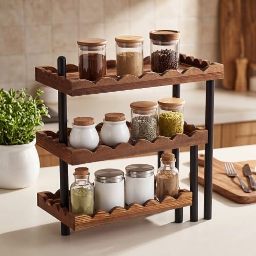 3 Tier Serving Tray & Wood Display Risers for Party, Rotatable Cupcake Stand in Brown, Black, alternate view 6