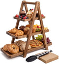 3 Tier Serving Tray Wood Tiered Cupcake Stand, Large Collapsible Food Serving Platter Party Decor Dessert Table