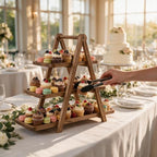 3 Tier Serving Tray Wood Tiered Cupcake Stand, Large Collapsible Food Serving Platter Party Decor Dessert Table, alternate