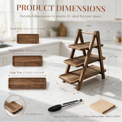 3 Tier Serving Tray Wood Tiered Cupcake Stand, Large Collapsible Food Serving Platter Party Decor Dessert Table, alternate