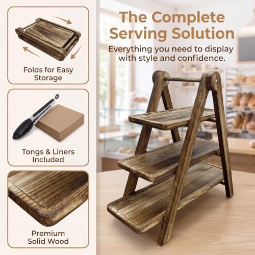 3 Tier Serving Tray Wood Tiered Cupcake Stand, Large Collapsible Food Serving Platter Party Decor Dessert Table, alternate