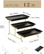3 Tier Serving Trays for Party, 12 Inch Porcelain Black Trays for Serving Food, Dessert Stand with Collapsible, alternate