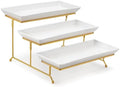 3 Tier Serving Trays for Party, 14 Inch Porcelain White Trays for Serving Food, Dessert Stand with Collapsible