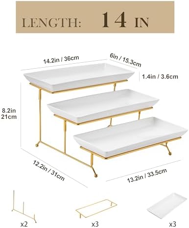 3 Tier Serving Trays for Party, 14 Inch Porcelain White Trays for Serving Food, Dessert Stand with Collapsible, alternate