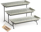 3 Tier Serving Trays for Party, Porcelain Dessert Party Display Set in Speckled Gray