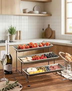 3 Tier Serving Trays for Party, Porcelain Dessert Party Display Set in Speckled Gray, alternate view 2