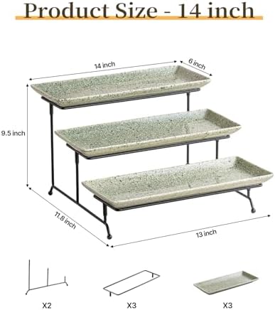 3 Tier Serving Trays for Party, Porcelain Dessert Party Display Set in Speckled Gray, alternate view 3