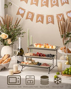 3 Tier Serving Trays for Party, Porcelain Dessert Party Display Set in Speckled Gray, alternate view 4