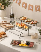 3 Tier Serving Trays for Party, Porcelain Dessert Party Display Set in Speckled Gray, alternate view 5