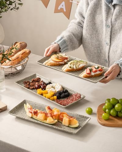 3 Tier Serving Trays for Party, Porcelain Dessert Party Display Set in Speckled Gray, alternate view 6