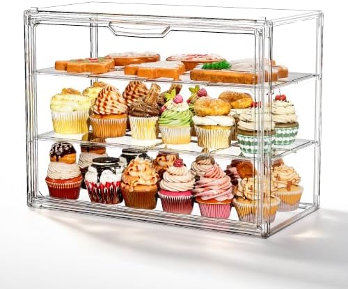 3 Tier Serving Trays, Tiered Cupcake Display Case Stand with Lid in Clear