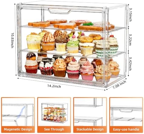 3 Tier Serving Trays, Tiered Cupcake Display Case Stand with Lid in Clear, alternate view 3