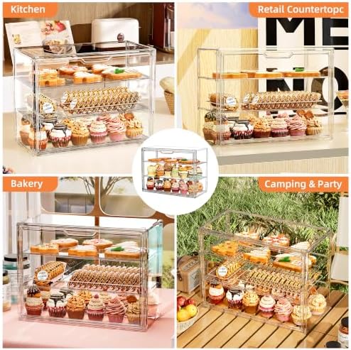 3 Tier Serving Trays, Tiered Cupcake Display Case Stand with Lid in Clear, alternate view 4
