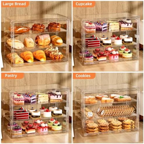 3 Tier Serving Trays, Tiered Cupcake Display Case Stand with Lid in Clear, alternate view 6